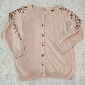 Capacity Vintage 90s Elegant Rose Embroidered Cardigan - Pink Size S Cottagecore